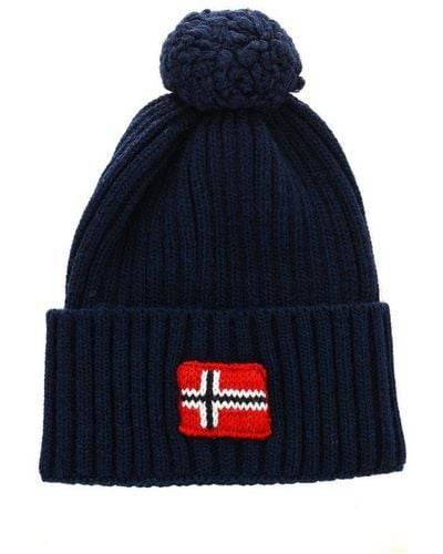 Napapijri Knitted Hat With Pom Pom On Top Np0A4Gbv - Blue