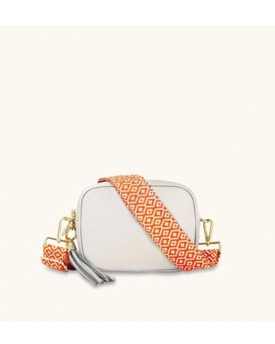Apatchy London Light Leather Crossbody Bag With Cross-Stitch Strap - White