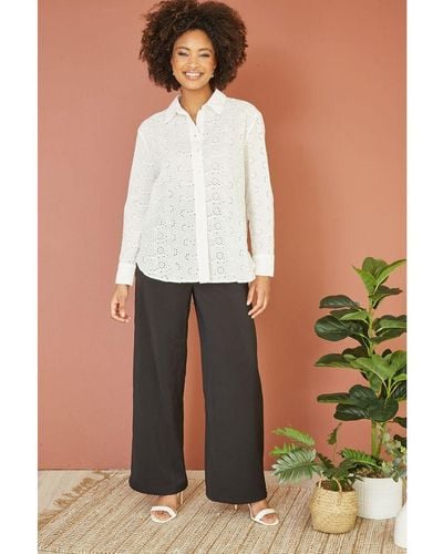 Yumi' Cotton Broderie Anglaise Relaxed Shirt - White