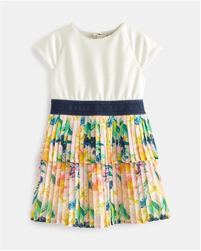Ted Baker Fayees Printed Dress With Tiered Skirt - White