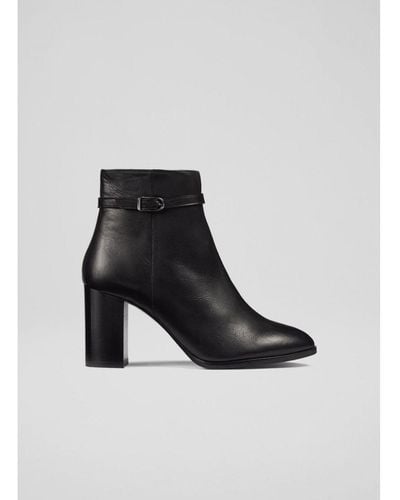 LK Bennett Bryony Leather Belted Ankle Boots - Black