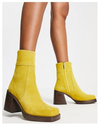 ASOS Region Suede Mid-Heel Boots - Yellow