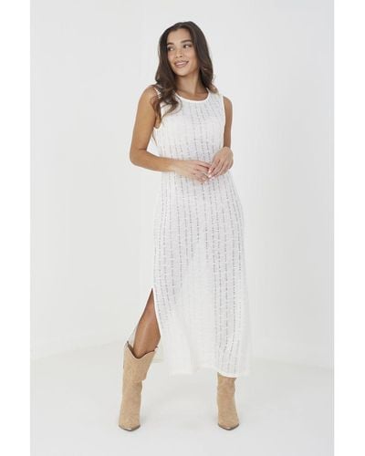 Brave Soul Off 'Sault' Crochet Knit Sleeveless Maxi Dress - White