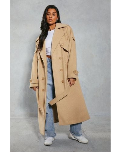 MissPap Premium Oversized Wool Look Trench Coat - Natural