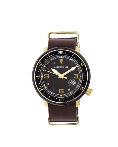 Morphic M58-serie Navo Lederen Band Horloge Met Datum - Zwart