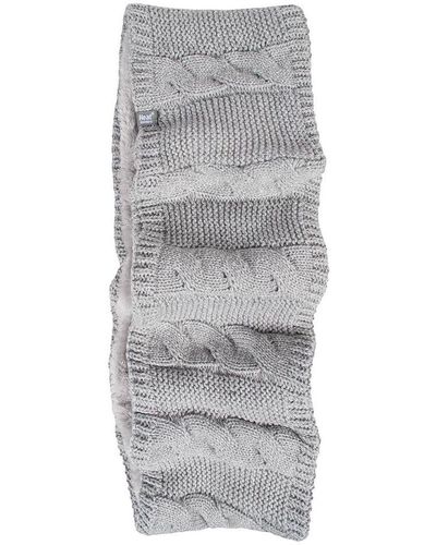 Heat Holders Ladies Winter Soft Fleece Lined Cable Knit Thermal Snood Infinity Scarf - Light Grey