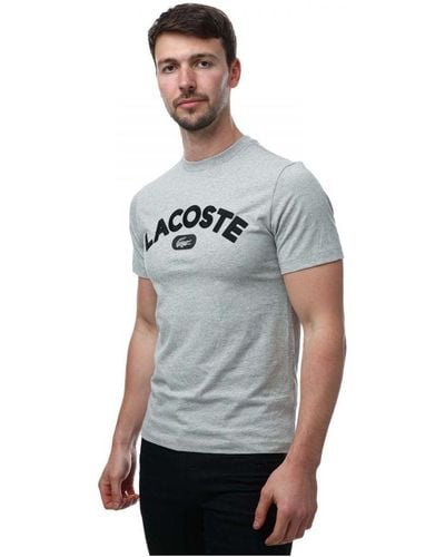 Lacoste Print Logo Premium Katoenen T-shirt In Grijs Marl