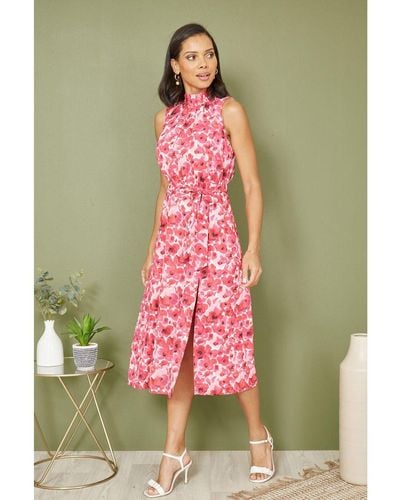 Yumi' Blossom Print Halter Neck Midi Dress With Split Hem - Green