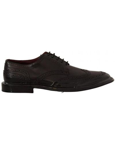 Dolce & Gabbana Black Leather Oxford Wingtip Formal Derby Shoes Calfskin