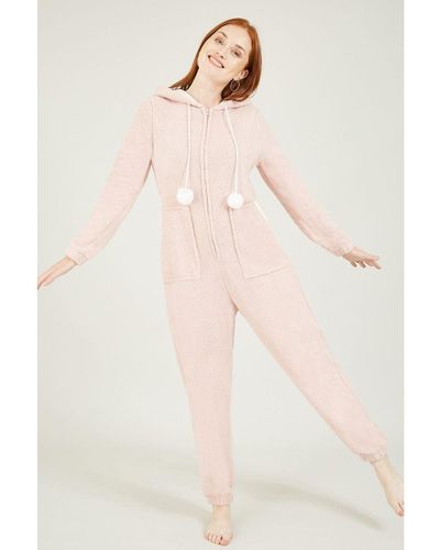 Yumi' Blush Cosy Onesie With Pom Poms - Natural