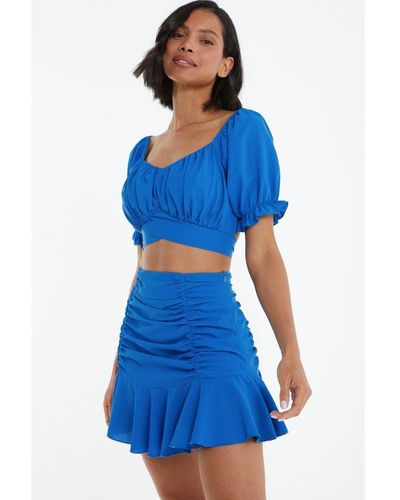 Quiz Ruched Mini Skirt - Blue