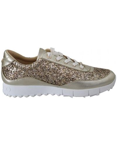 Jimmy Choo Gold Leather Antique Monza Trainers - Grey