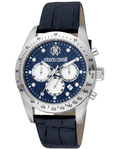 Roberto Cavalli Rc5G046L0015 Quartz Stainless Steel Dark Leather 10 Atm 42 Mm Watch - Blue