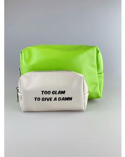 SVNX 'Too Glam To Give A Damn' Toiletry Bag 2 Pack - Green