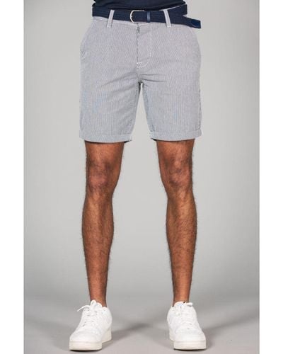 Tokyo Laundry Navy Stripe Cotton Cord Oxford Shorts With Belt - Grey