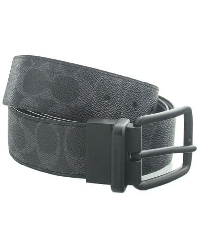 COACH Harness Buckle Cut-to-size Reversible Black Belt Leather - Grey