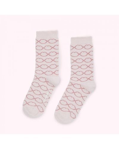 Lulu Guinness Blush Lurex Lips Ankle Socks - Pink