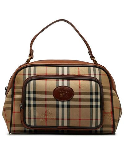 Burberry Vintage Haymarket Check Handbag Brown Canvas