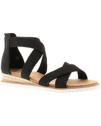 Skechers Sandals Desert Kiss N Zip Wedge Elastic Straps Textile - Black
