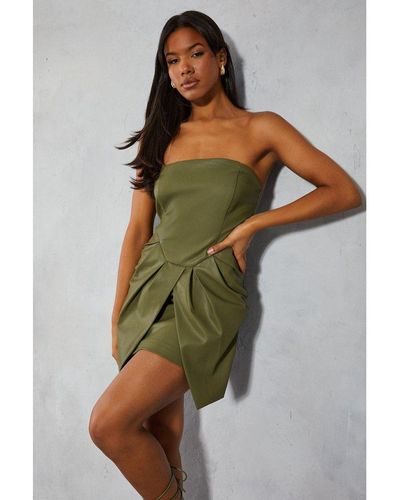 MissPap Leather Look Curved Neckline Mini Dress - Green