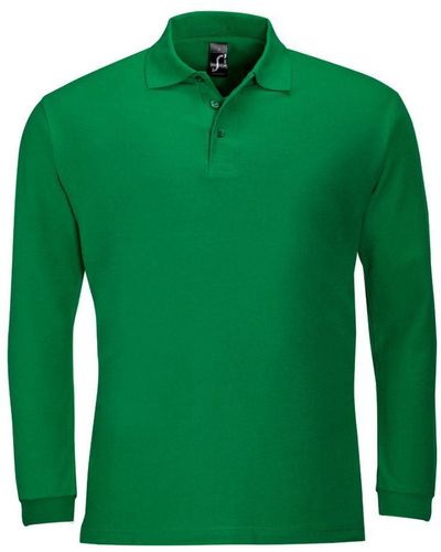 Sol's Winter Ii Long Sleeve Pique Cotton Polo Shirt - Green