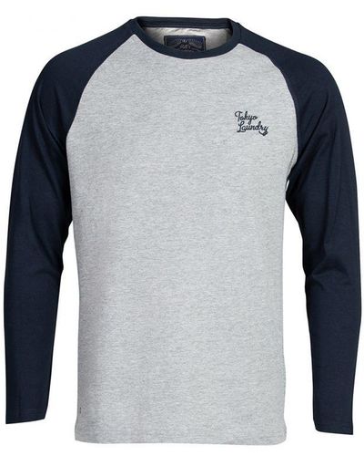 Tokyo Laundry Grey Raglan Long-sleeve T-shirt Cotton - Blue