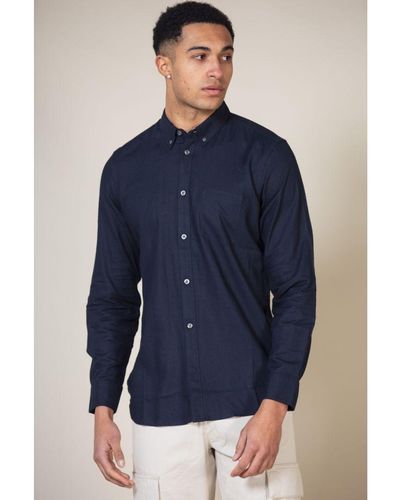 French Connection Long Sleeve Shirt With Linen Viscose - Blue