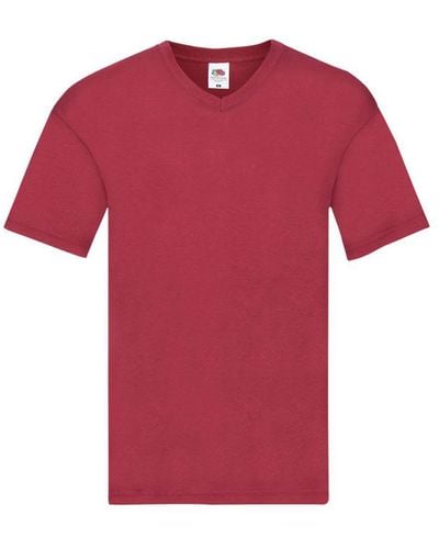 Fruit Of The Loom Original Plain V Neck T-Shirt (Brick) Cotton - Red