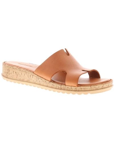 Hush Puppies Sandals Low Wedge Eloise Leather Slip On Tan Leather - Brown