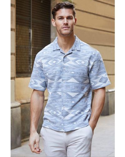 Threadbare Navy 'momo' Revere Collar Short Sleeve Shirt - Blue