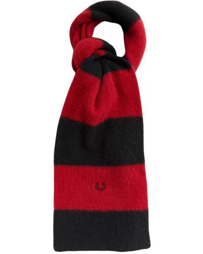 Fred Perry Merino Racing And Stripped Wool Scarf - Red