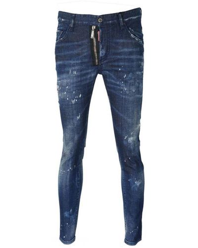 DSquared² Skater-jeans Met Rits En Verfsplash - Blauw