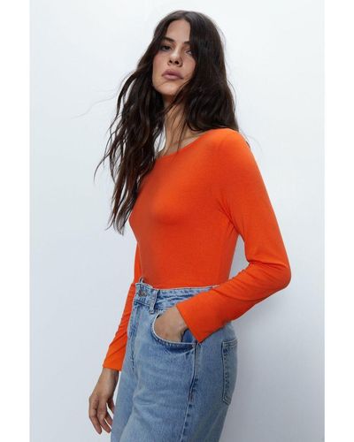 Warehouse Slash Neck Long Sleeve Top - Orange