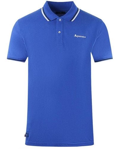 Aquascutum Twin Tipped Collar Brand Logo Royal Blue Polo Shirt - Blauw