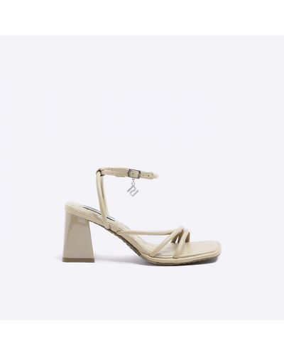 River Island Sandals Beige Wide Fit Heeled Shoes Pu - White