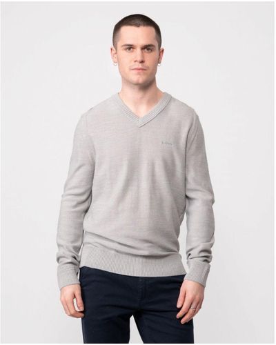 BOSS Boss Avac V-Neck Jumper - Grey