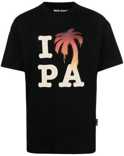 Palm Angels Crew Neck T Shirt Met Print - Zwart