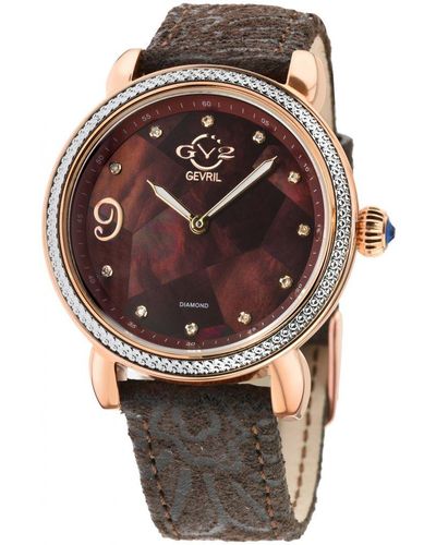 Gv2 Ravenna Swiss Quartz Mother Of Pearl Dial Suede Embossed Watch Leather - Brown