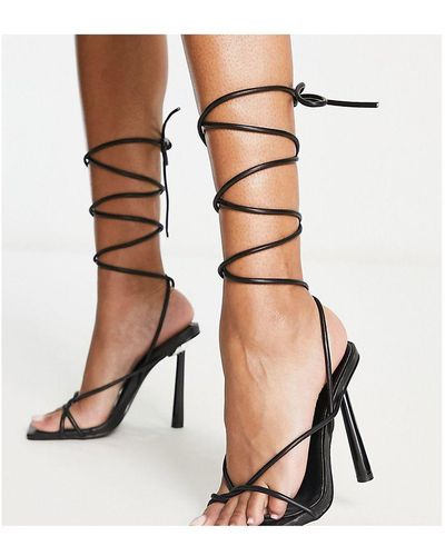 Public Desire Exclusive Lacey Tie Ankle Strappy Heel Sandals - White