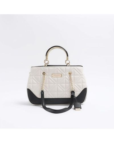 River Island Tote Bag Quilted Chain Strap Pu - White