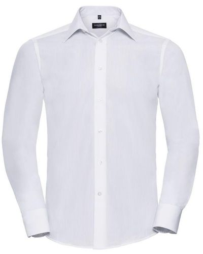 Russell Russell Collectie Lange Mouw Poly-katoen Gemakkelijke Verzorging Op Maat Gemaakt Poplin Shirt (wit)
