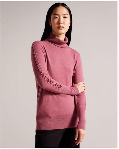 Ted Baker Maevia Roll Neck Jumper With Stitch Insert - Red