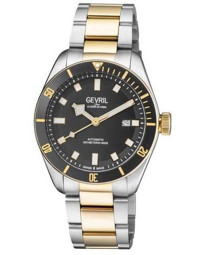 Gevril Yorkville Swiss Automatic Sellita Sw200 Black Dial Ip Yellow Gold Date Watch - Wit