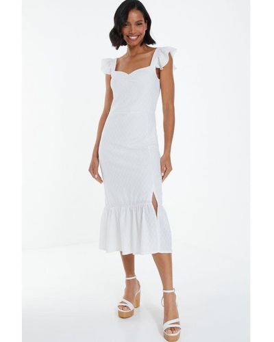 Quiz Textured Frill Midi Dress - White