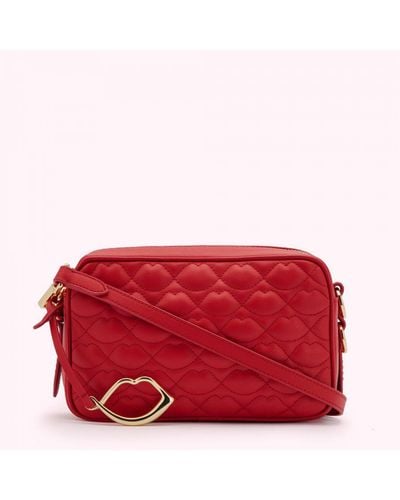 Lulu Guinness Red Small Quilted Lip Leather Ashley Crossbody Bag