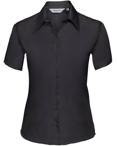 Russell Collection Ladies/ Short Sleeve Ultimate Non-Iron Shirt () Cotton - Black