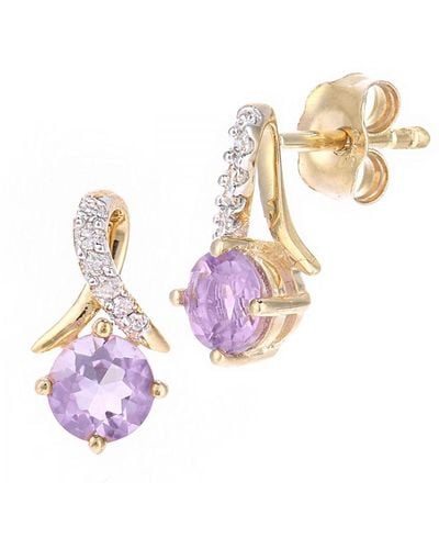 DIAMANT L'ÉTERNEL 9Ct 0.5Ct Amethyst And 0.05Ct Diamond Earrings - Yellow