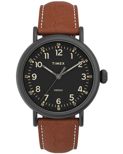 Timex Brown Watch Tw2u58600 Leather - Black