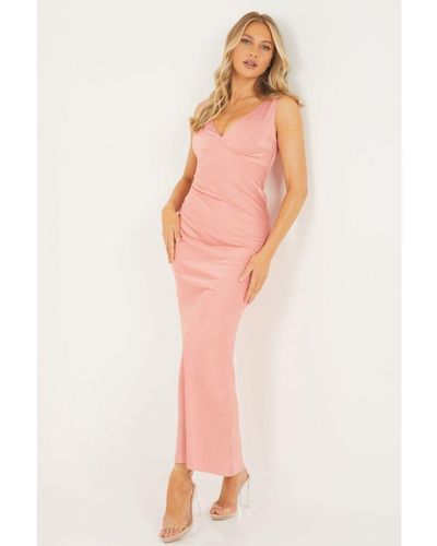 Quiz Satin Slip Maxi Dress - Pink