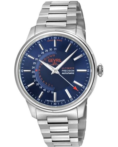 Gevril Guggenheim Automatic 316l Stainless Steel Blue Dial - Grey
